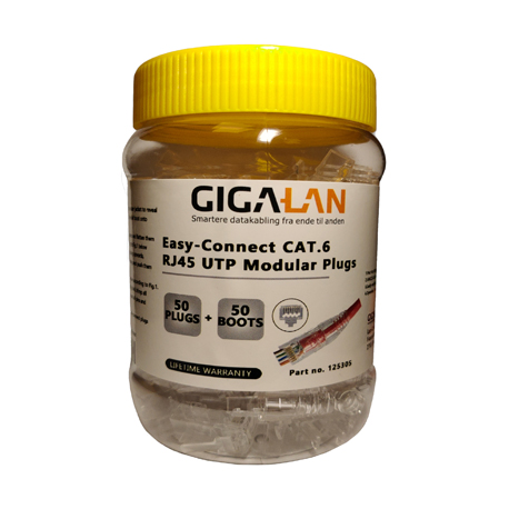 GIGA-LAN RJ45 UTP PLUG KAT 6 FOR AWG23-24 BLØD/MASSIV LEDER EASY-CONNECT PKK A 50 SÆT