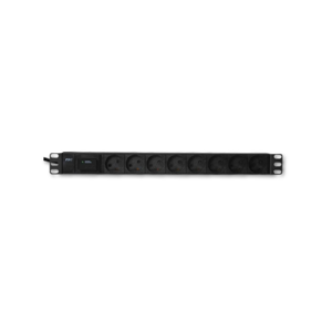 STRØMPANEL 8X230+J+EDB PLUG. 10A. SORT 19" TRANSIENT BESK