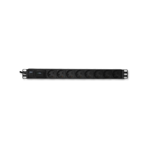 STRØMPANEL 8X230+J+EDB PLUG. 10A. SORT 19" TRANSIENT BESK