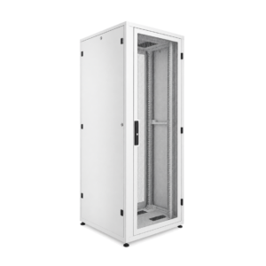 19" SERVERRACK 800X800X42HE MED PERFORERET FORDØR OG DOBB PERFORERET BAGDØR HVID